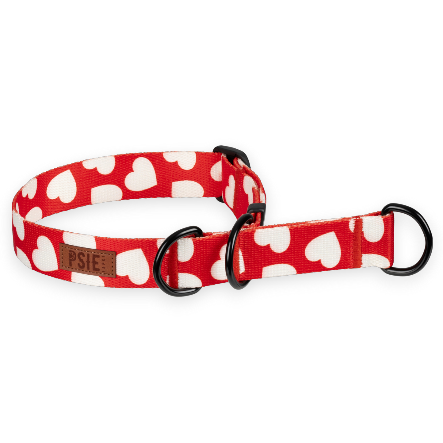 Obroża półzaciskowa dla psa w serca – wygodna, bezpieczna, mocne okucia.