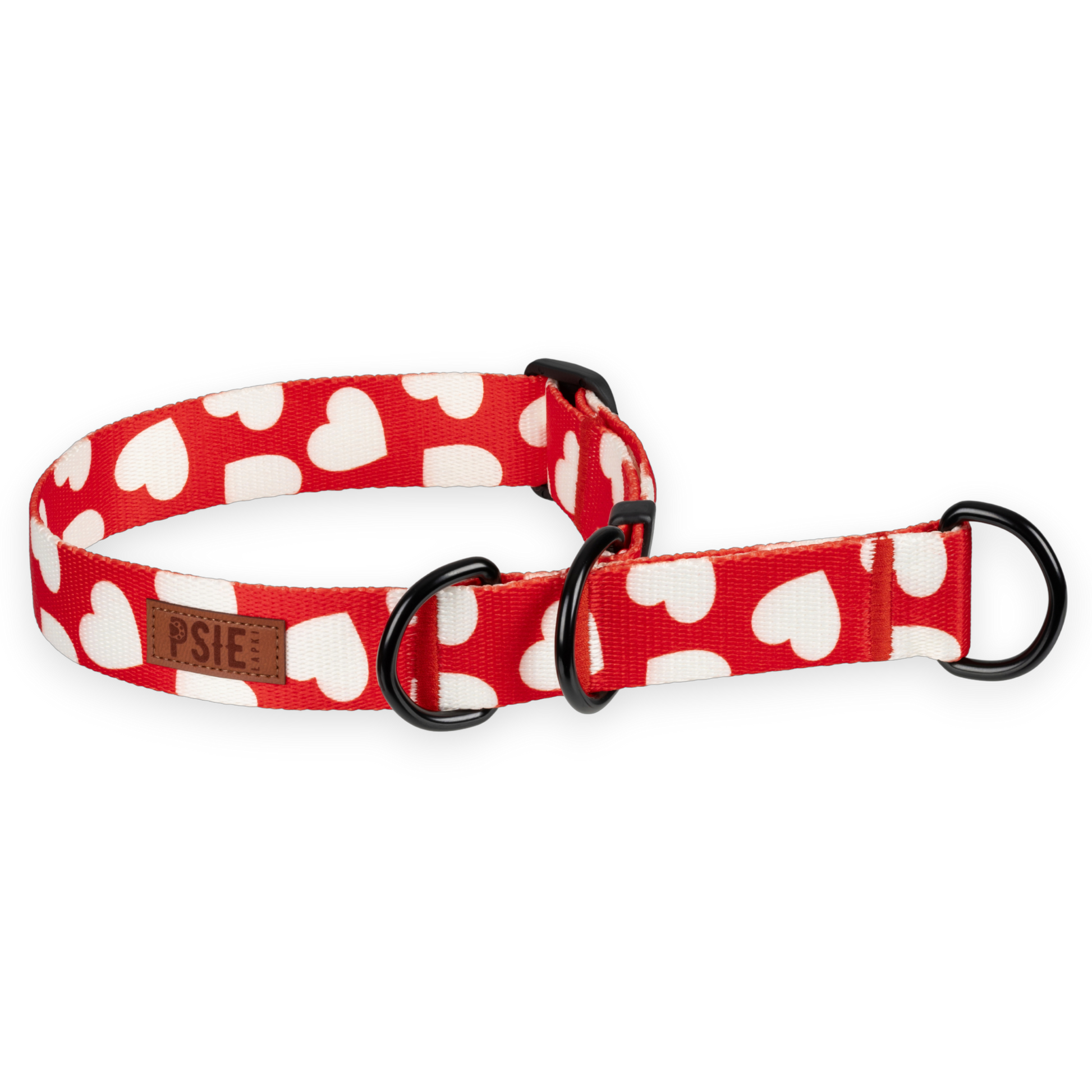 Obroża półzaciskowa dla psa w serca – wygodna, bezpieczna, mocne okucia.