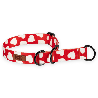 Obroża półzaciskowa dla psa w serca – wygodna, bezpieczna, mocne okucia.