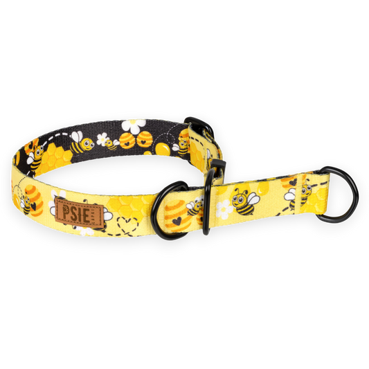 Obroża półzaciskowa dla psa w pszczoły – wygodna, bezpieczna, mocne okucia.