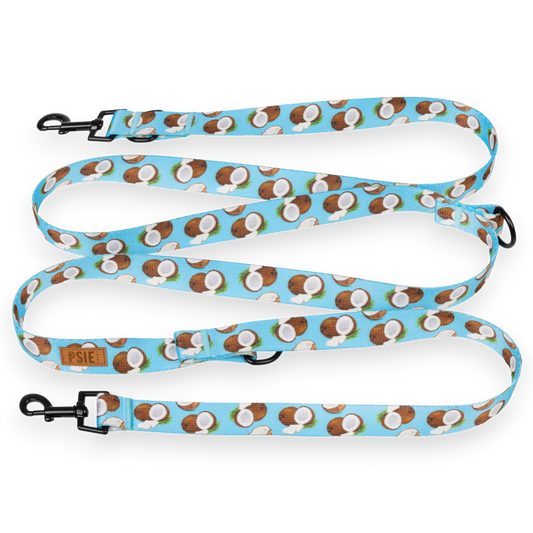 Smycz przepinana dla psa w kokosy - regulowana długość, mocne karabińczyki.