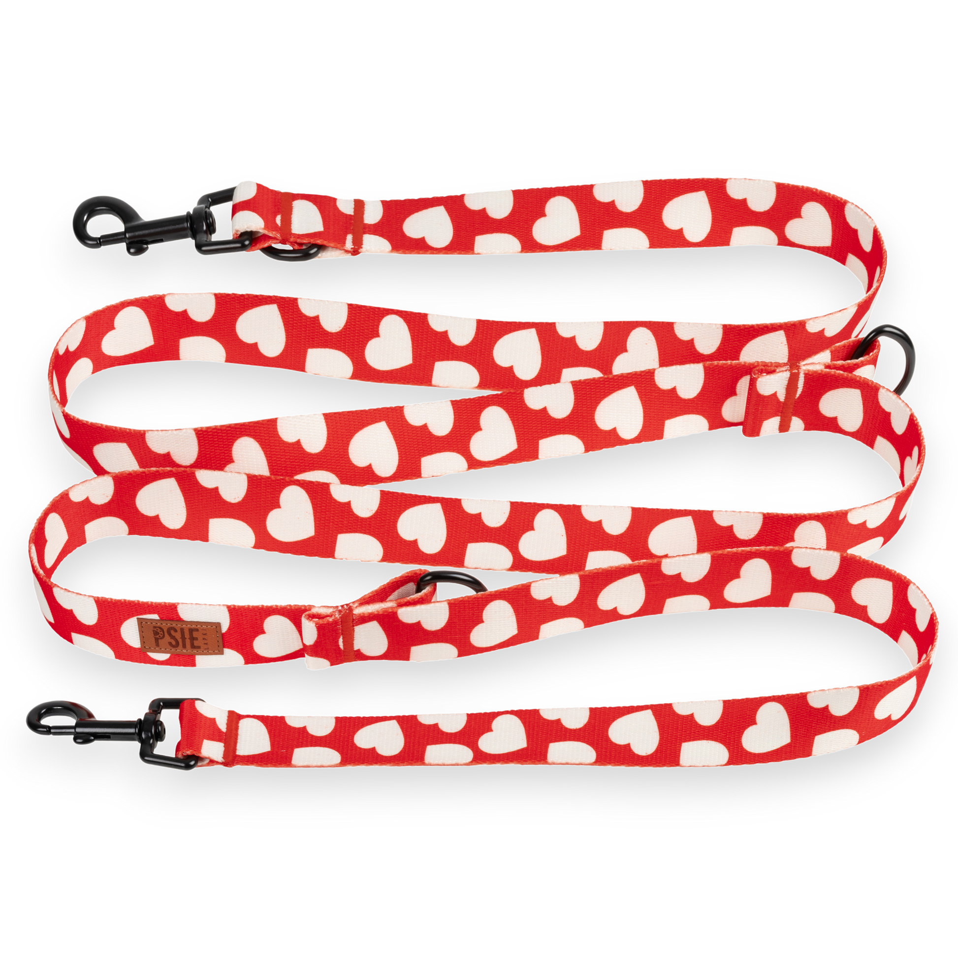 Smycz przepinana dla psa w serca - regulowana długość, mocne karabińczyki.