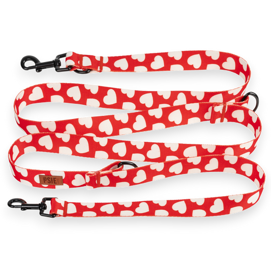 Smycz przepinana dla psa w serca - regulowana długość, mocne karabińczyki.