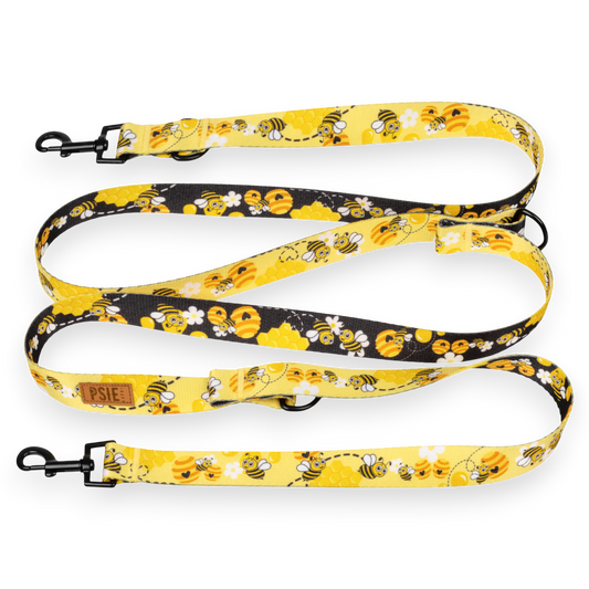 Smycz przepinana dla psa w pszczoły - regulowana długość, mocne karabińczyki.