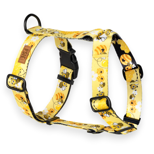 Szelki Guard w pszczoły dla psa – regulowane, z mocnymi okuciami.