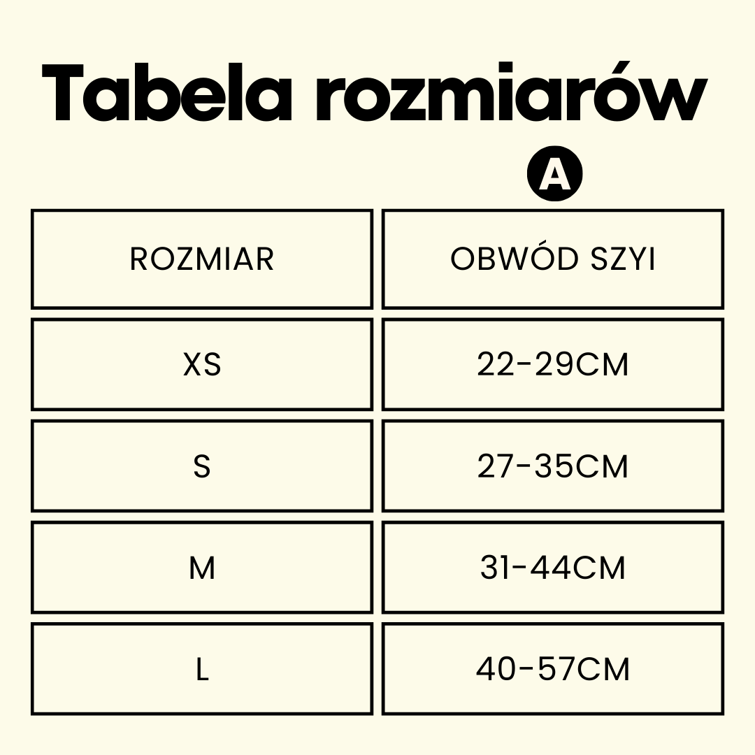 Tabela rozmiarów obroża dla psa